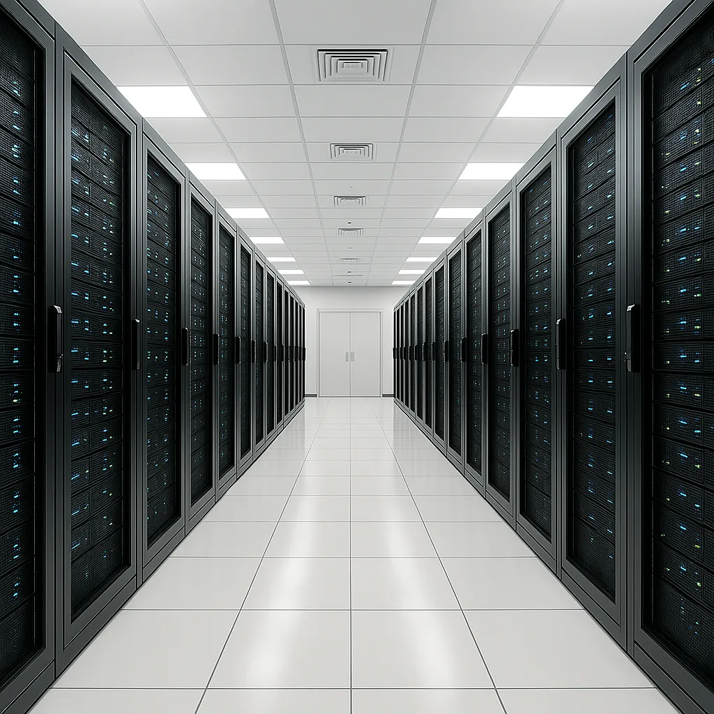 Rows of servers in a modern data center
